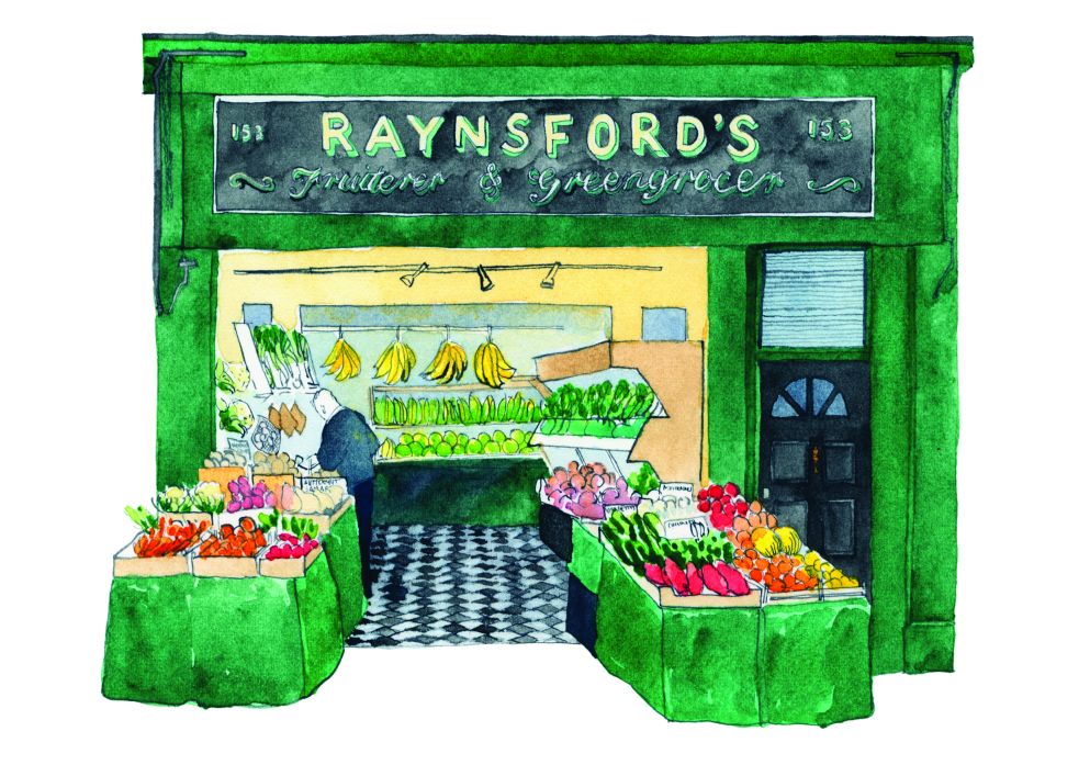 Illustration from Shopfronts of London by Eleanor Crow (Batsford Ltd)