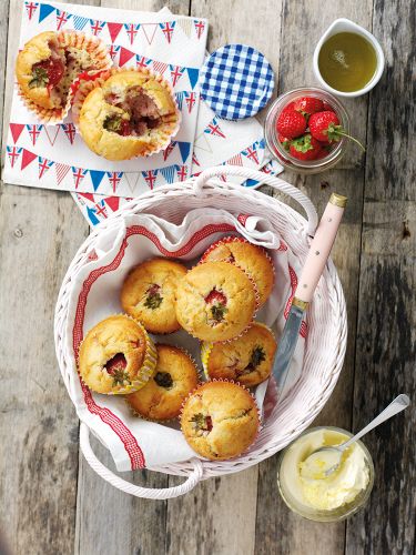 Strawberry Muffins with Mint Syrup