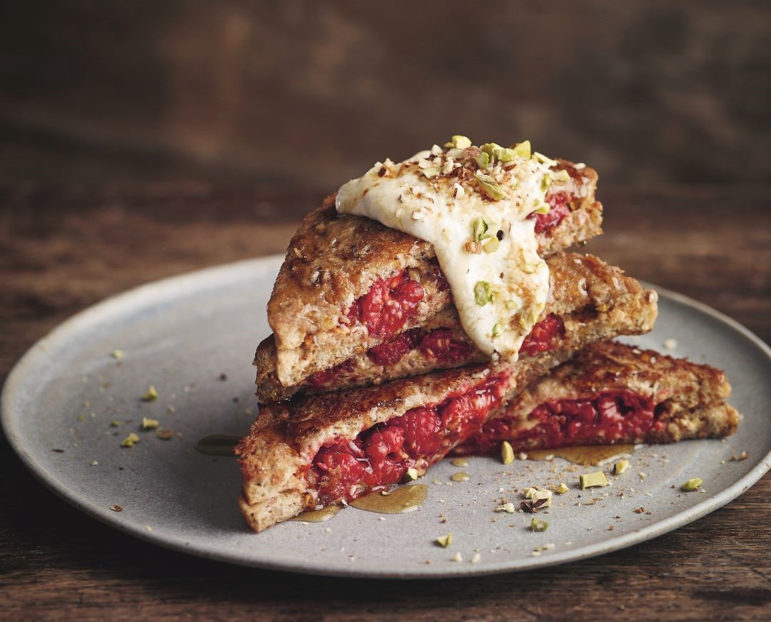 Almond Butter & Smashed Raspberry Stuffed French Toast