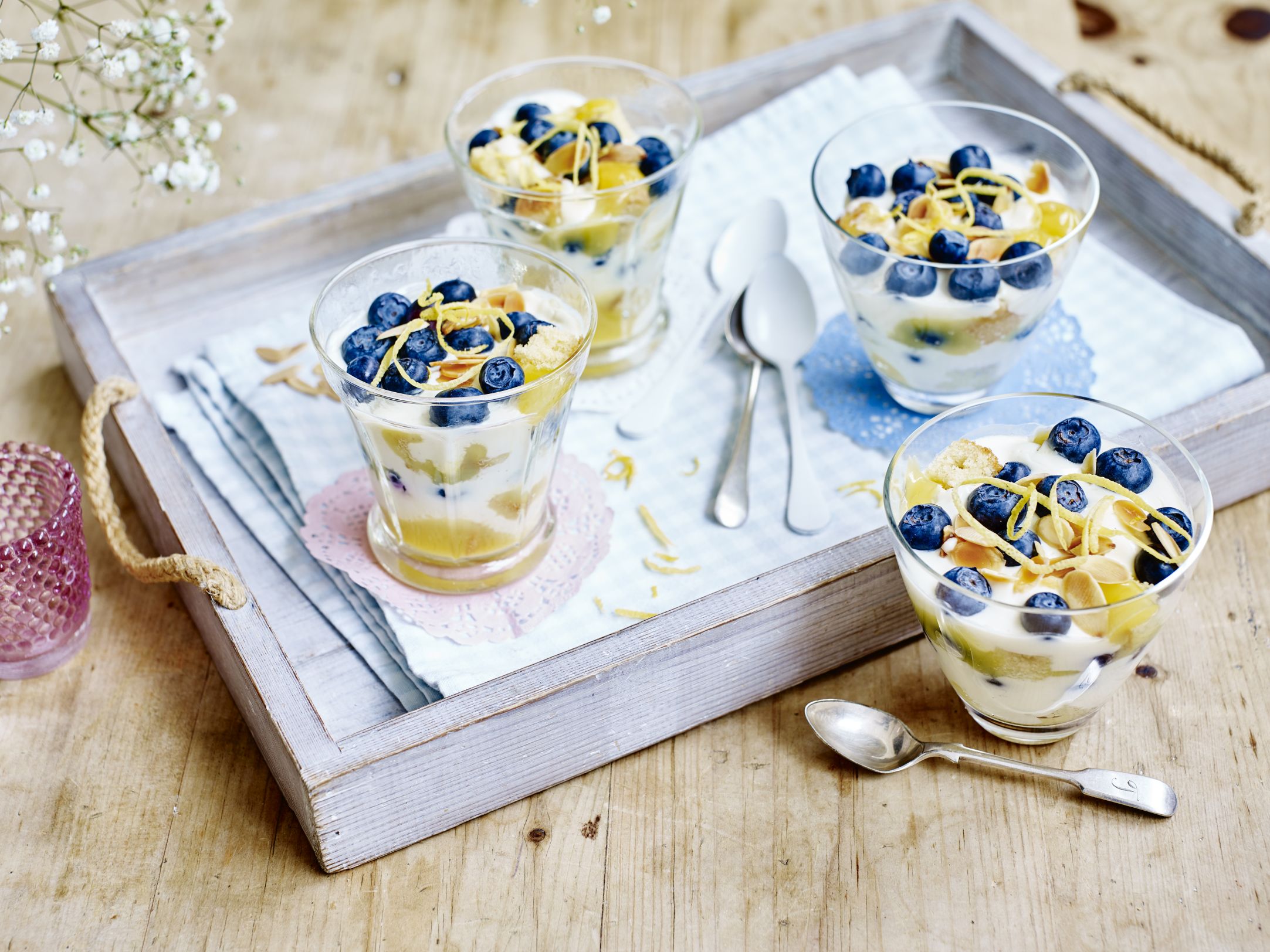 Madeira Cake, Lemon & Blueberry Trifles