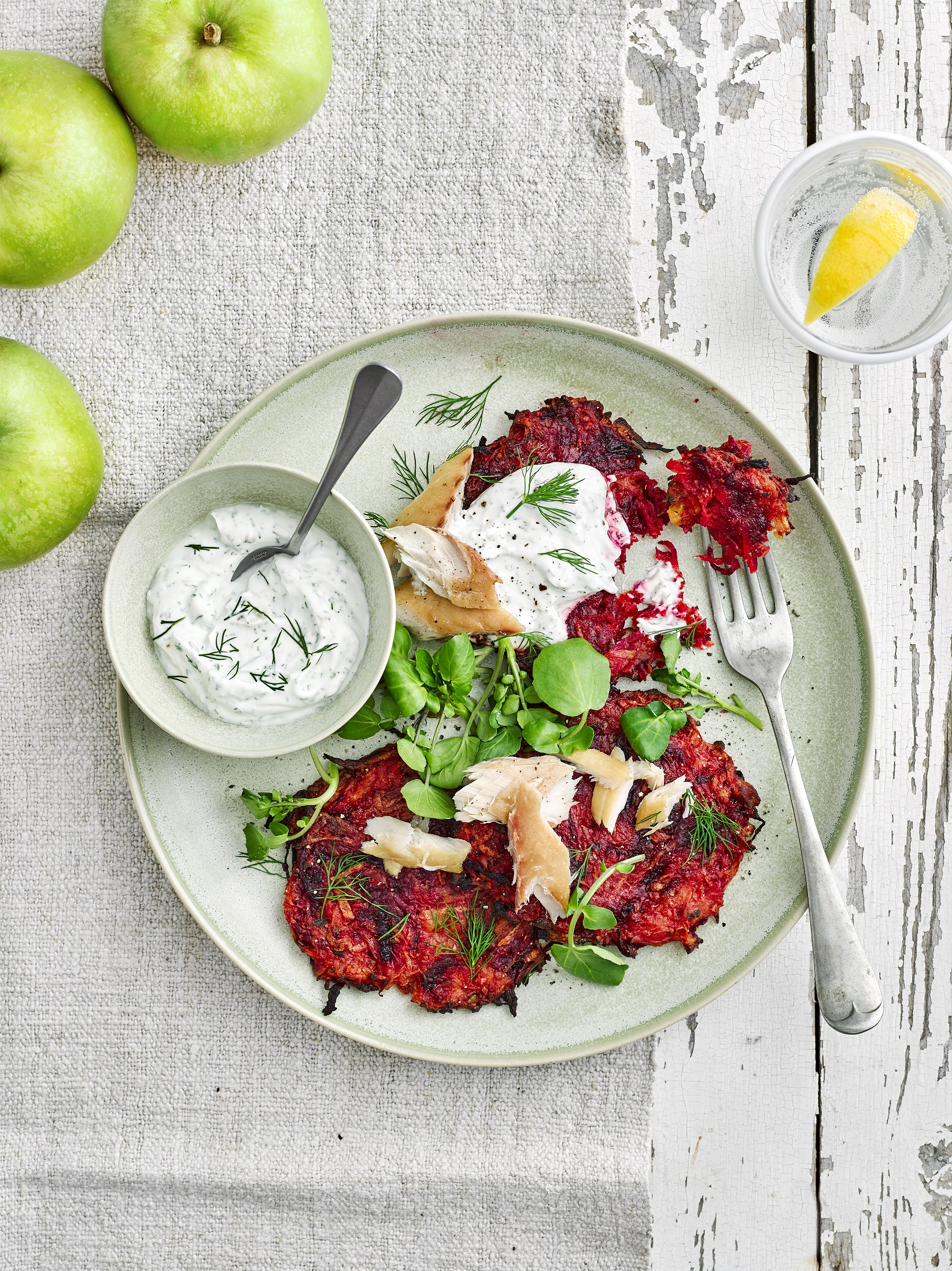 Beetroot & Apple Potato Cakes with Dill Yoghurt