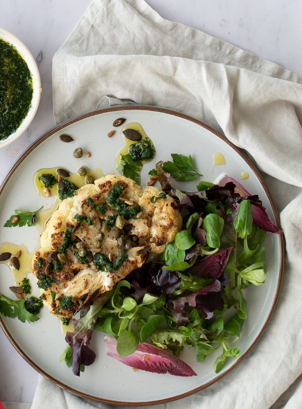Roasted Cauliflower Steaks with Parsley Salsa