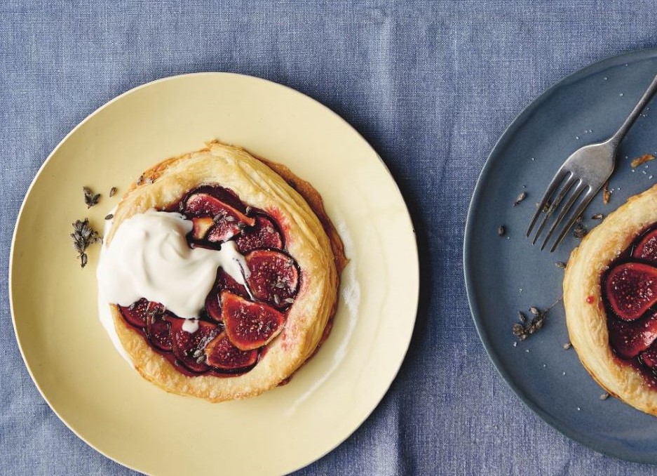 Jammy Fig Tart with Crème Fraîche and Lavender Flowers