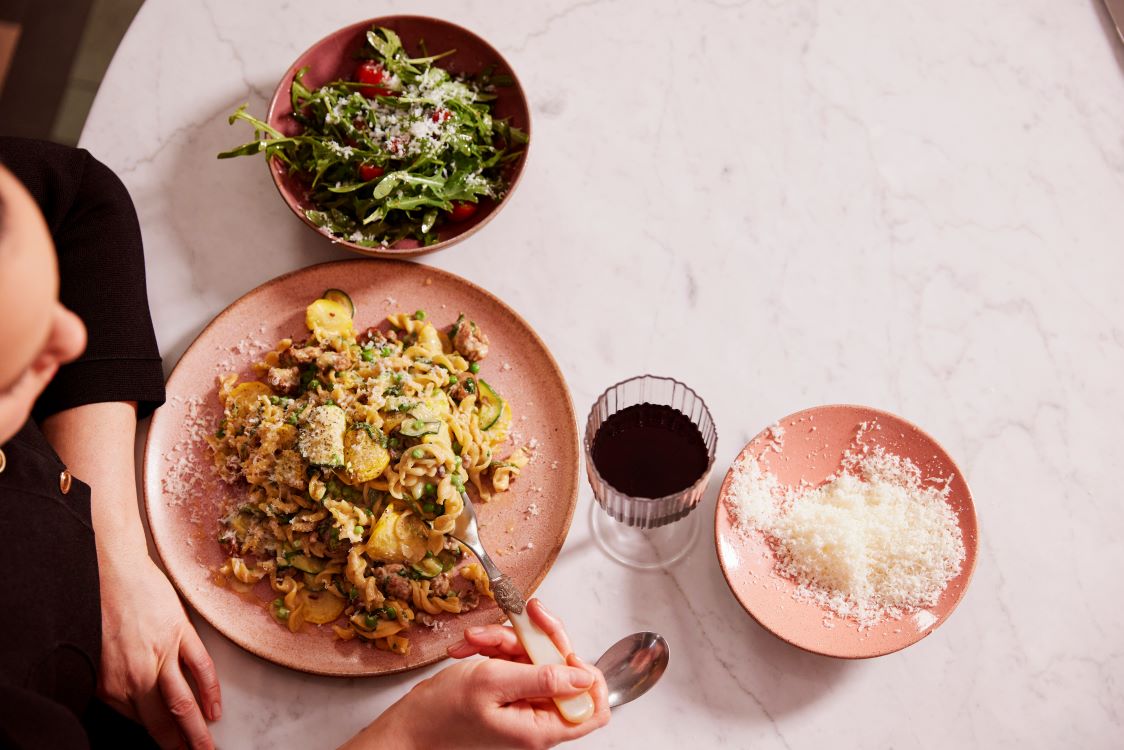 Gizzi Erskine’s Fennel Sausage, Courgette, Pea & Wild Garlic Fusilli
