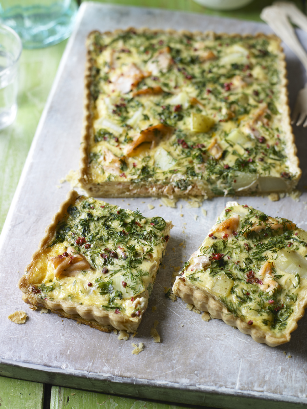 Salmon and watercress quiche