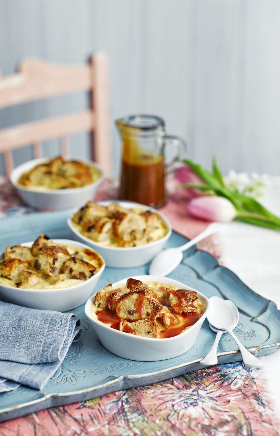 Hot Cross Bun Puddings with Salted Brandy Caramel
