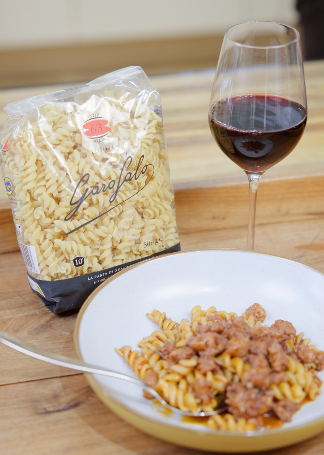 Garofalo Fusilli with Sausage Ragù & Red Wine