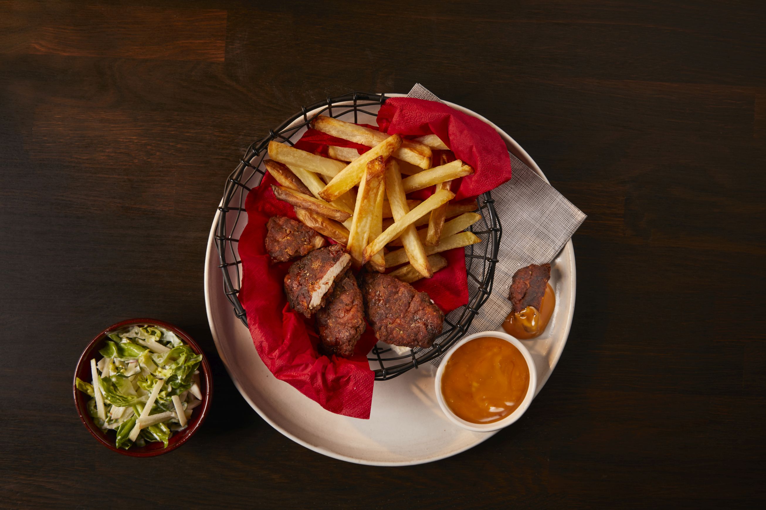 Marmite Fried Chicken, Chips & Apple Slaw