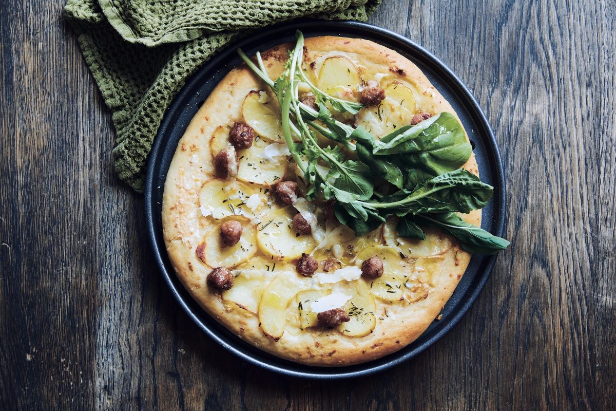 Potato Pizza with Garlic, Rosemary and Sausage