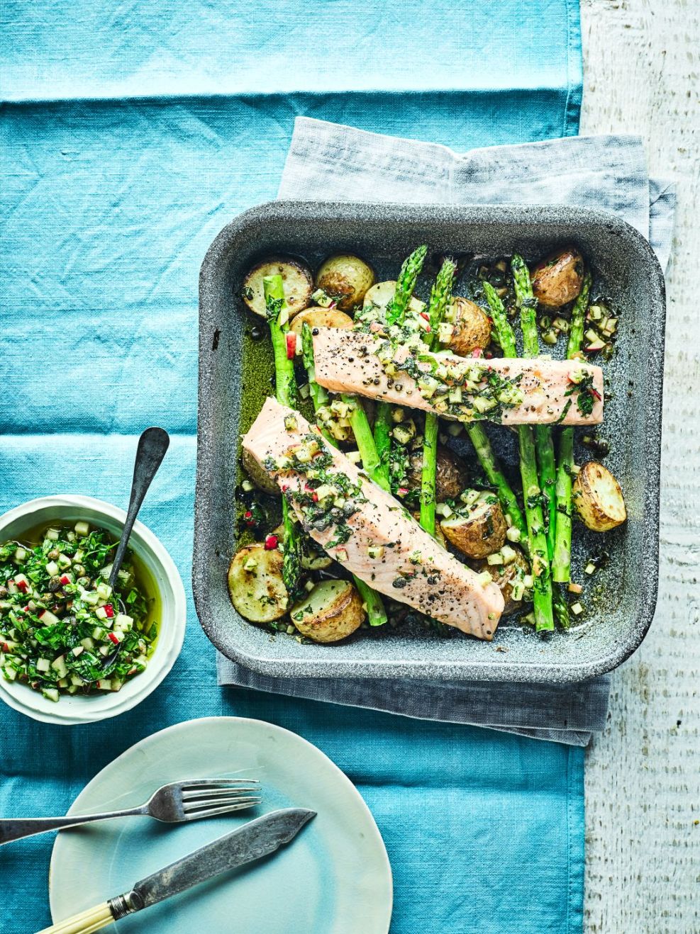 Roast Salmon Fillets with Apple Salsa Verde