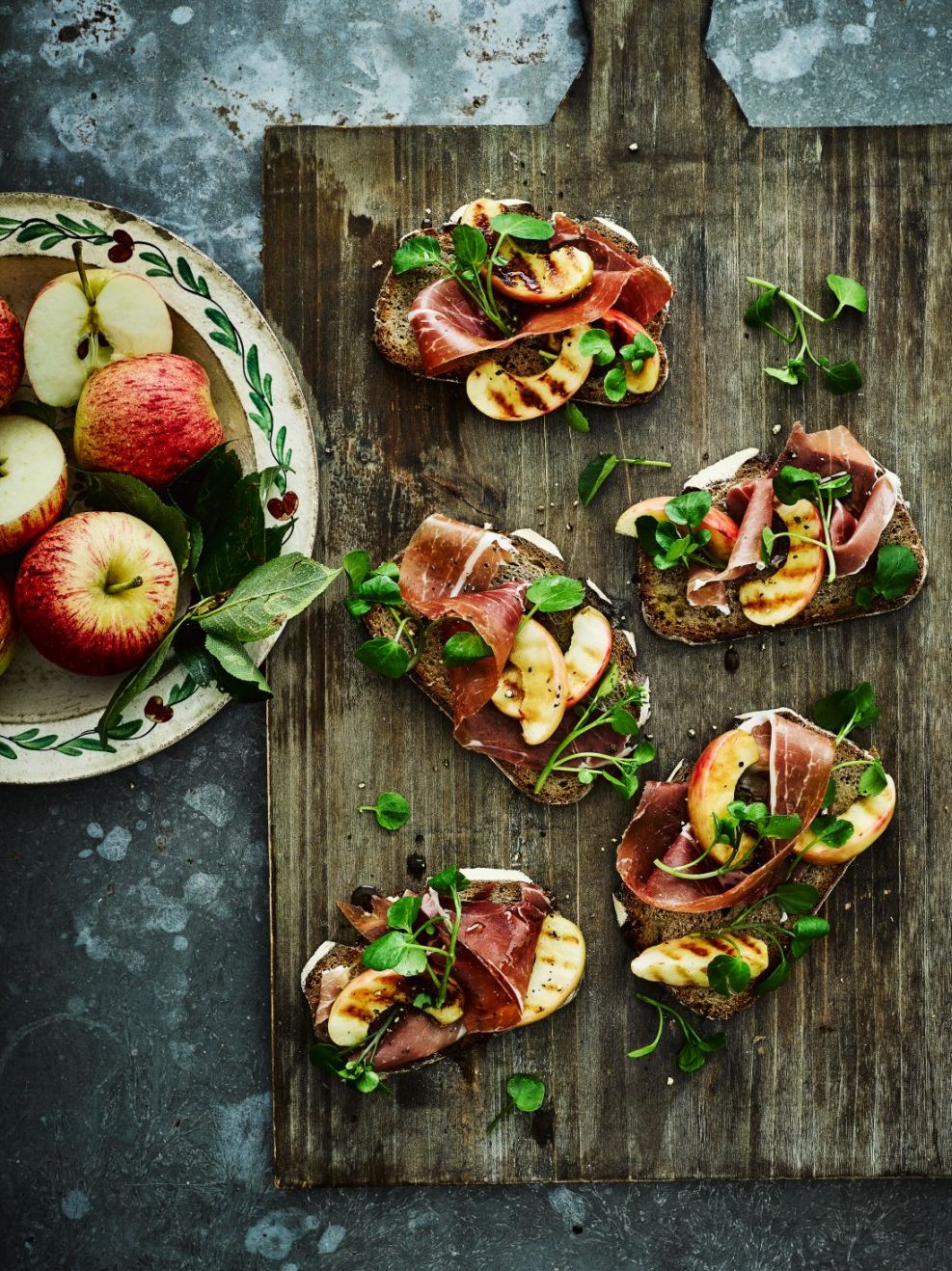 Griddled Apple & Parma Ham Open Sandwiches with Watercress