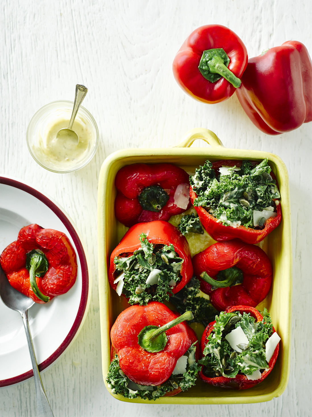 Roasted Red Pepper Pot with Kale Caesar Salad