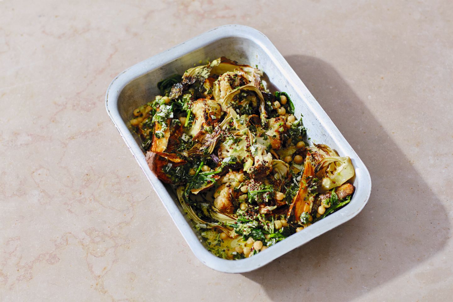Cauliflower, Sweet Potato & Chickpea Traybake with Coriander Sambal