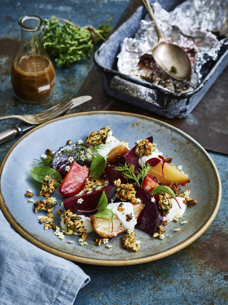 Roasted Beetroot Salad with Goat’s Curd & Savoury Granola