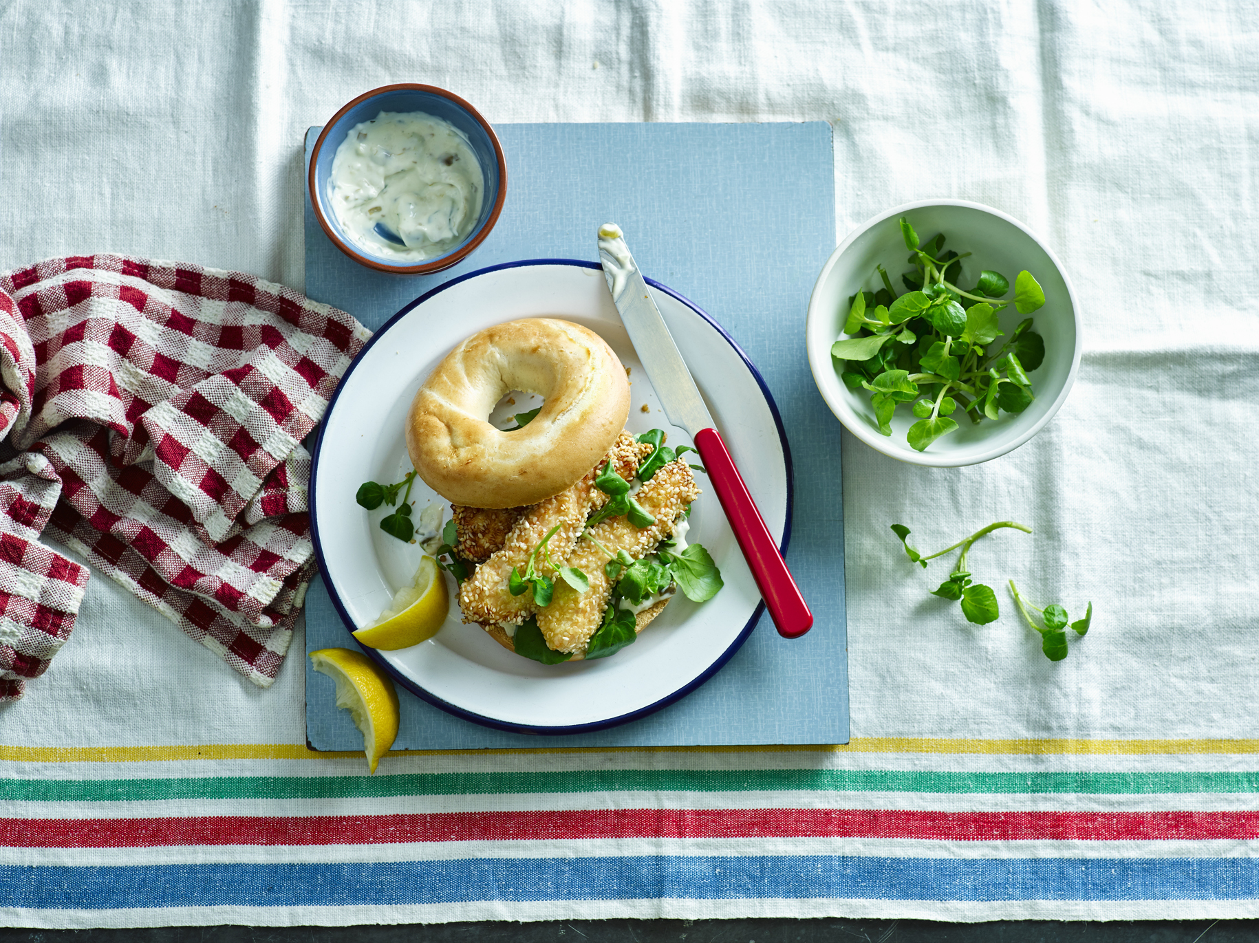 Salmon Fish Finger Bagel with Tartar Sauce