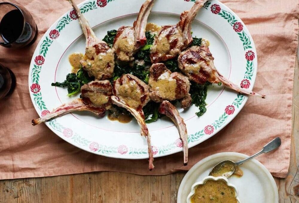 Braised cima di rape with lamb 'scottadito' chops and anchovy