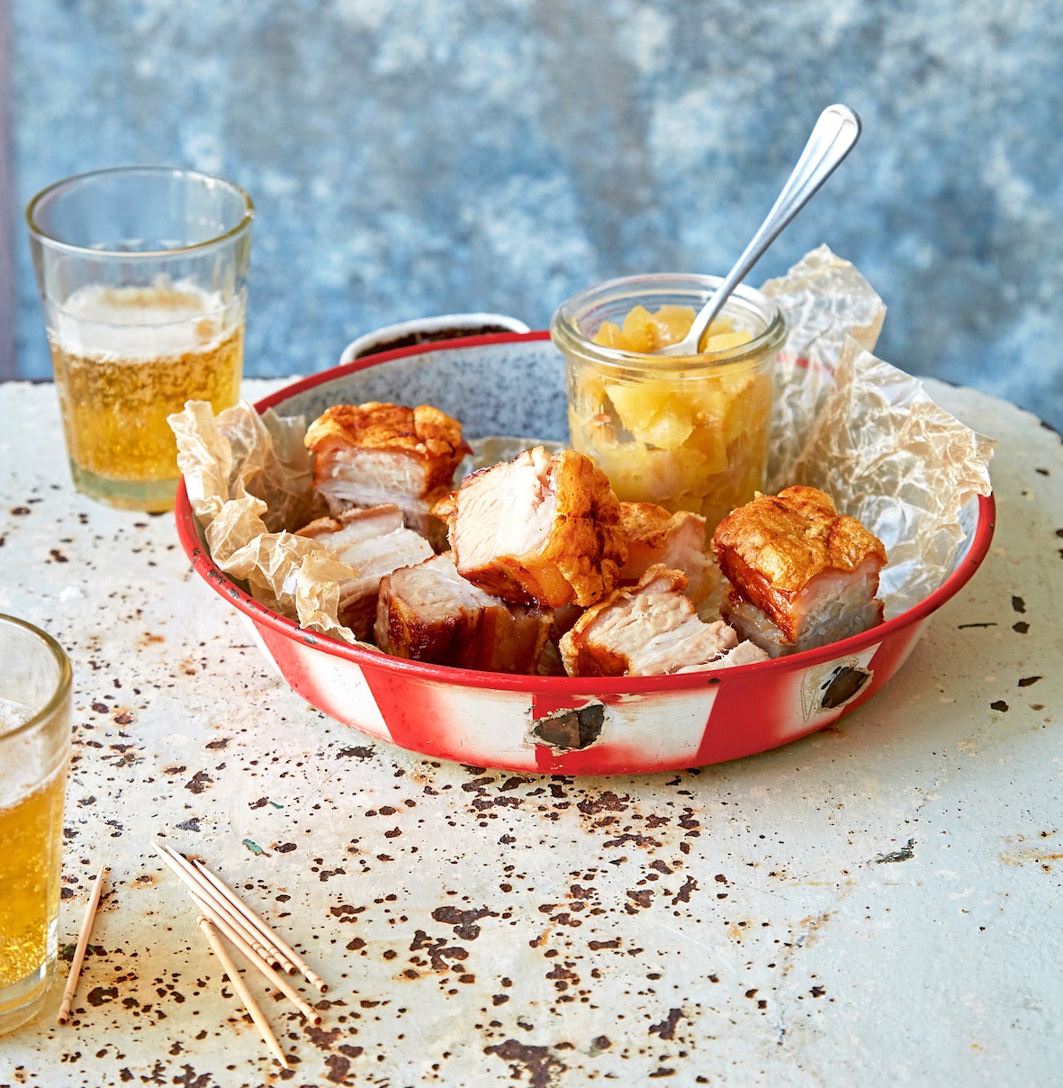 Slow-Roast Pork Belly with Popcorn Crackling & Apple Chutney