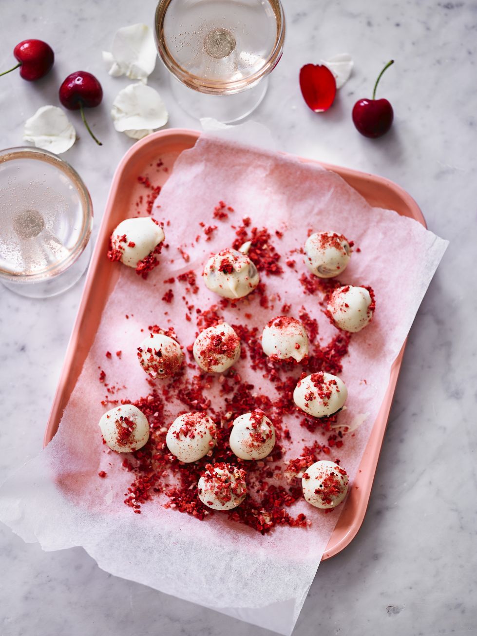 White Chocolate Truffles with Cherry, Coconut & Hazelnut