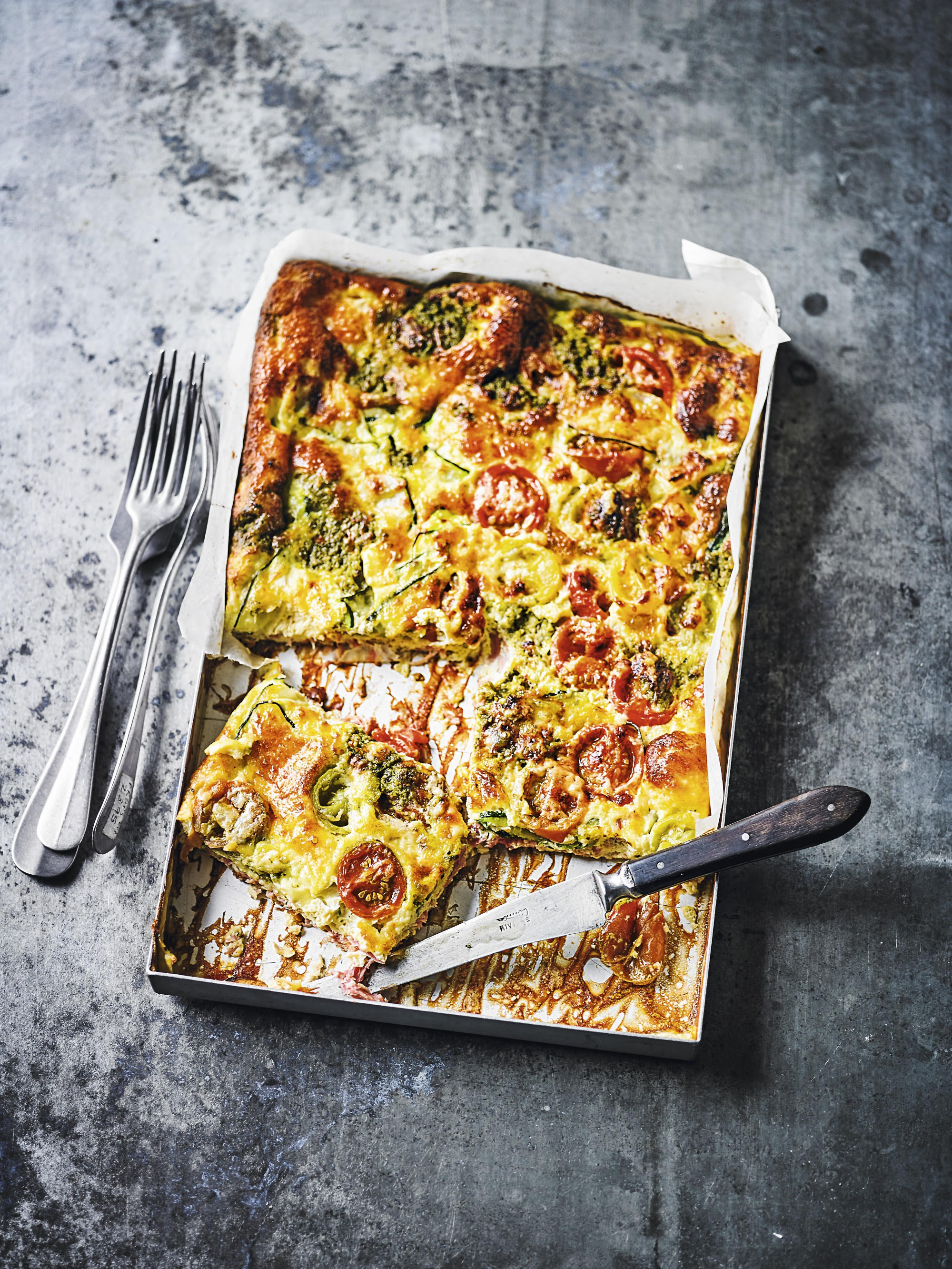 Oven Frittata With Ham Hock, Tomato & Pesto