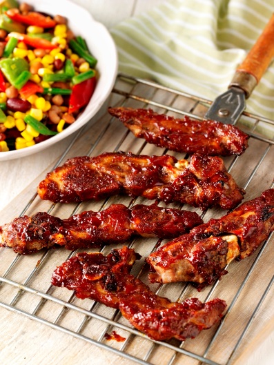 Hickory Smoked Spare Ribs with Avocado, Bean and Corn Salad