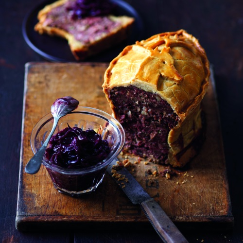 Cold Raised Game Pie with Red Onion & Sloe Gin Marmalade