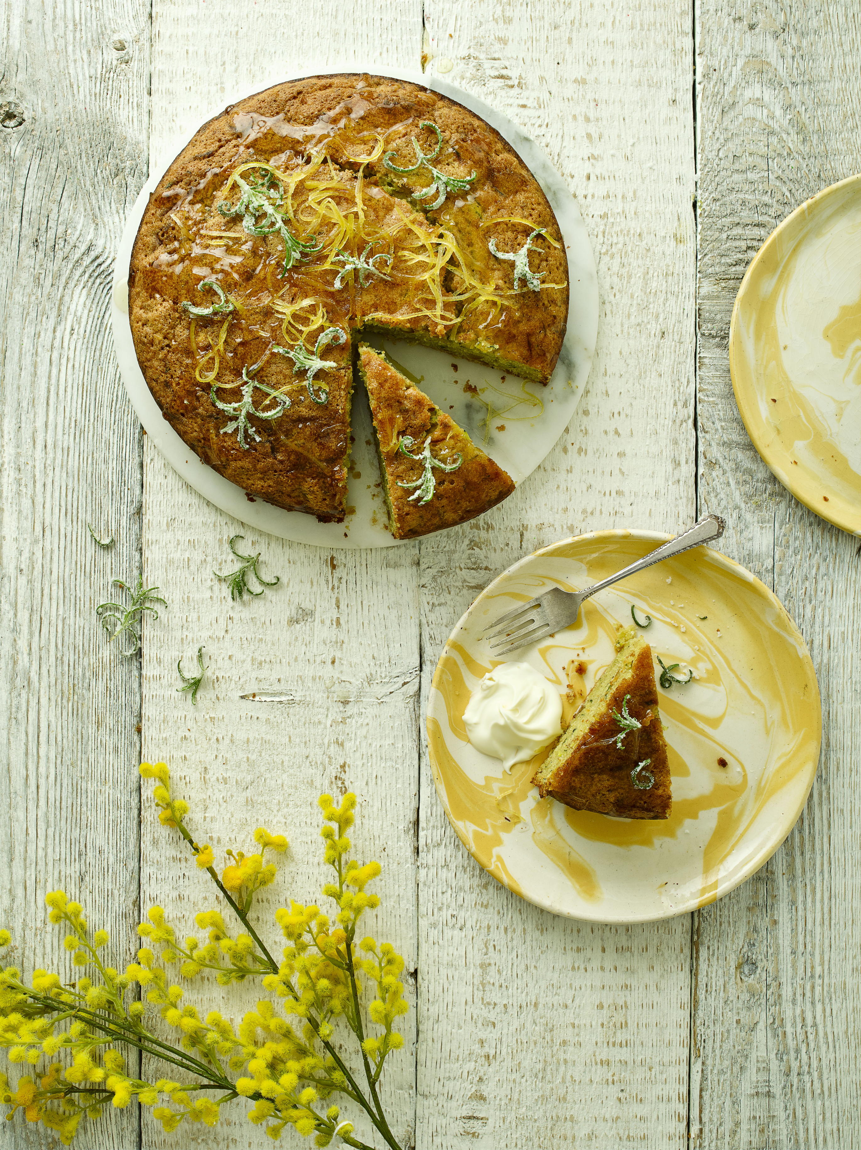 Courgette and Macadamia Nut Cake with Lemon and Rosemary Syrup