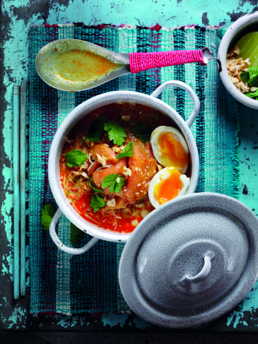 Smoked Salmon Laksa with Soft Boiled Egg