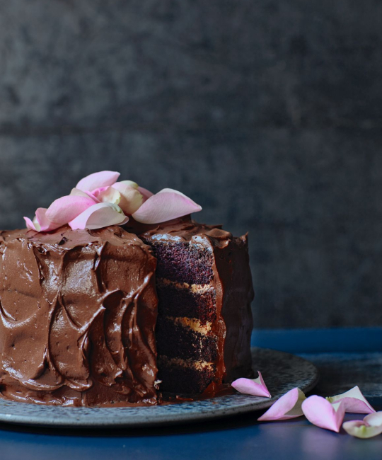 Image for Recipe - Arabian Nights Coffee Chocolate Layer Cake with Rose-scented Ganache