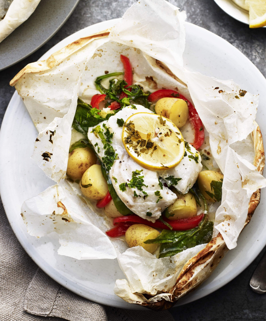 Image for Recipe - Baked New Potatoes and Cod En Papillote