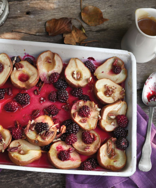 Image for Recipe - Baked Pears & Blackberries with Butterscotch Sauce