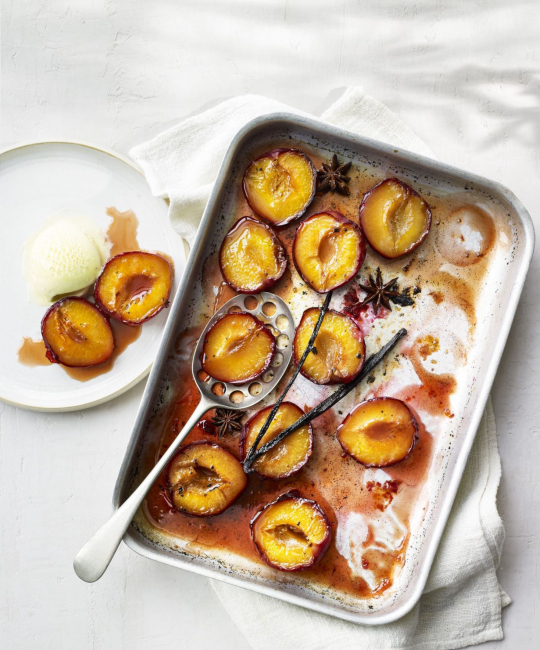 Image for Recipe - Roasted Plums with Vanilla Ice Cream