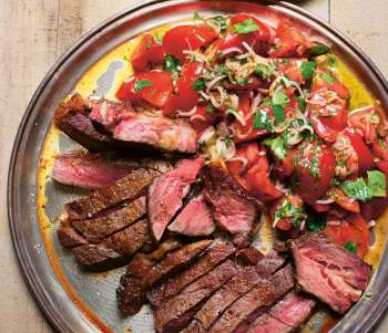 Image for recipe - Angela Hartnett’s Barbecued Rib-eye Steak with Tomato Salad