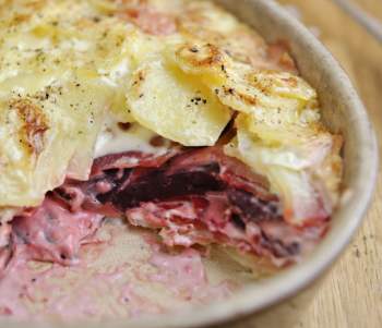 Image for recipe - Diana Henry’s Beetroot and Potato Gratin