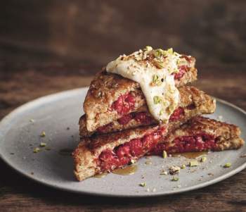 Image for recipe - Almond Butter & Smashed Raspberry Stuffed French Toast