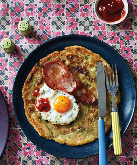 Image for Recipe - Eggs & Bacon with Spring Onion Pancakes