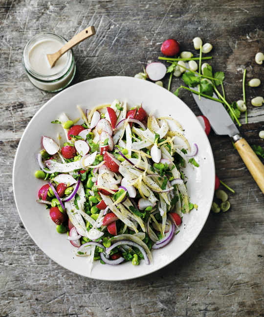 Image for Recipe - Broad Bean, Fennel & Radish Salad with Lemon & Tahini Dressing