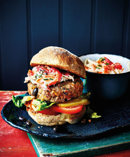Image for Recipe - Beef & Black Bean Burgers with Lighter Coleslaw