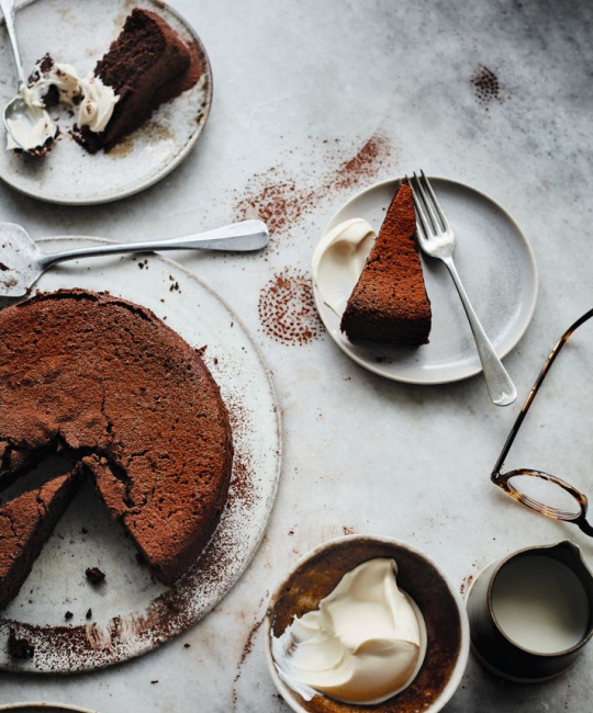 Image for Recipe - Chocolate Rye Cake with Boozy Crème Fraîche
