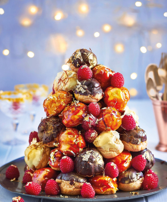 Image for Recipe - Caramel & Double Chocolate Profiterole Tower