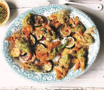 Image for recipe - Fried Courgette Flowers with Prawns & Chives