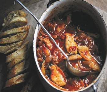 Image for recipe -  Tomato & Fennel Fish Stew with Garlic & Oregano Bread