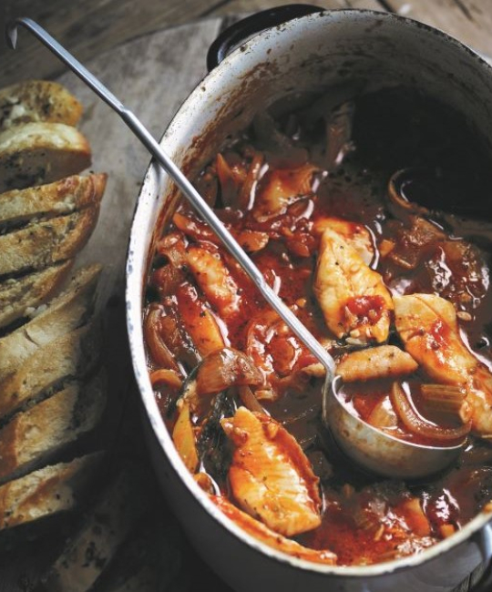 Image for Recipe -  Tomato & Fennel Fish Stew with Garlic & Oregano Bread