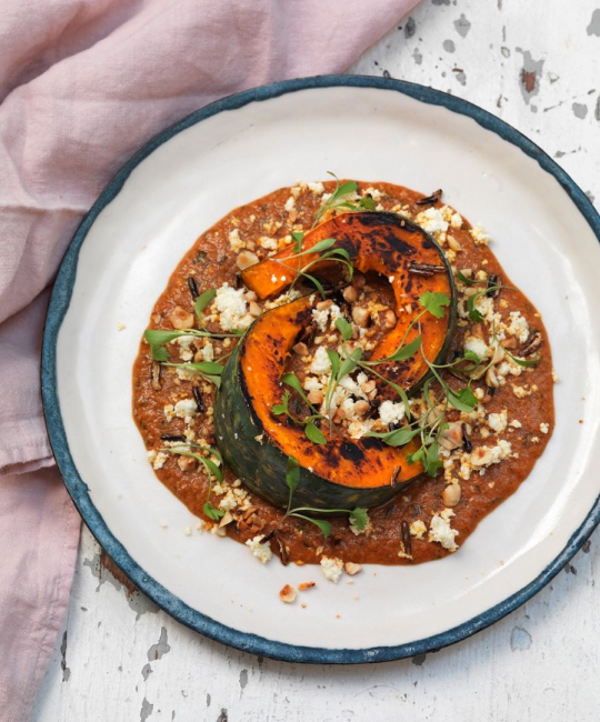 Image for Recipe - Delica Pumpkin with Makhani Sauce & Hazelnut Crumble