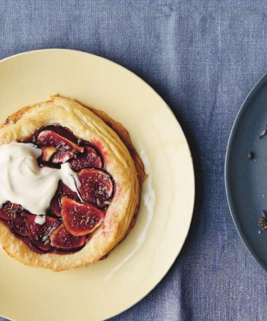 Image for Recipe - Jammy Fig Tart with Crème Fraîche and Lavender Flowers