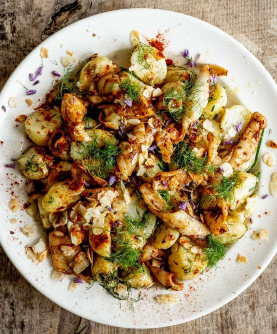 Image for Recipe - Gill Meller’s Cornish New Potatoes with Garlic, Lemon & Seared Squid