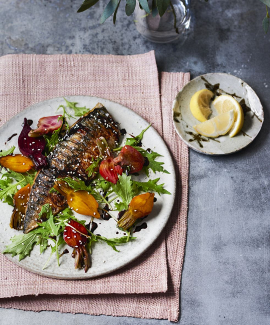 Image for Recipe - Gizzi’s Pan Griddled Mackerel with Soy Glazed Beetroot