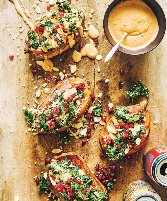 Image for Recipe - Loaded BBQ Sweet Potatoes with Tahini Dressing