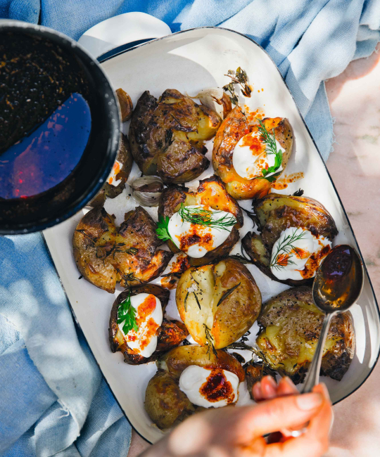 Image for Recipe - Smashed Potatoes with Smoky Chilli Butter