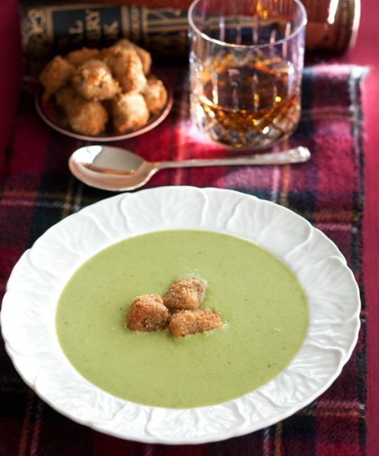Image for Recipe - Cream of Pea Soup with Haggis Croutons