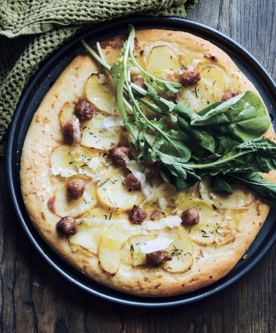 Image for Recipe - Potato Pizza with Garlic, Rosemary and Sausage